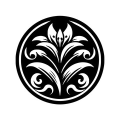 Elegant Floral Black and White Circle Design: Graphic Element