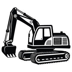 Construction excavator silhouette vector illustration isolated on a white background, backhoe excavator
