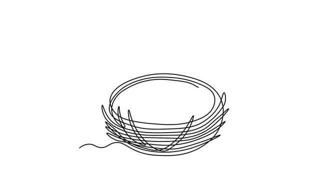 Abstract sparrow bird's nest with eggs, Self drawing animation one continuous line draw, logo