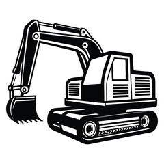 Construction excavator silhouette vector illustration isolated on a white background, backhoe excavator
