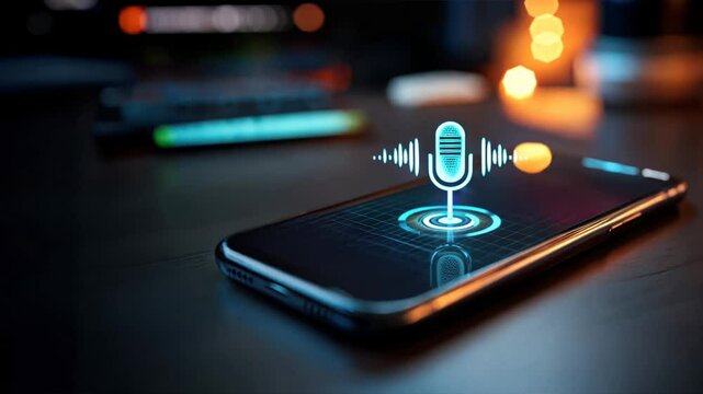 Smartphone with AI voice app on screen shows voice activated technology in action, enabling smart voice assistance and mobile voice search interaction