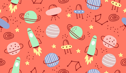 Cute cartoon space pattern background vector design
