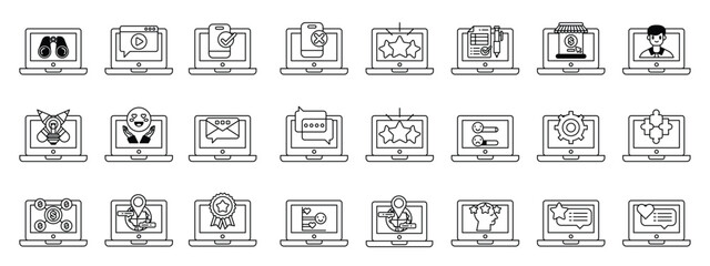 Laptops displaying icons of various symbols