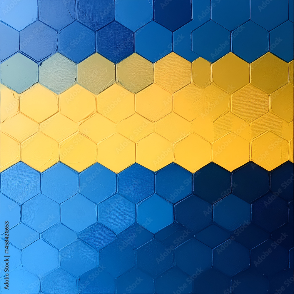 Poster dynamic hexagon pattern abstract art colorful design modern aesthetic close-up view contemporary con