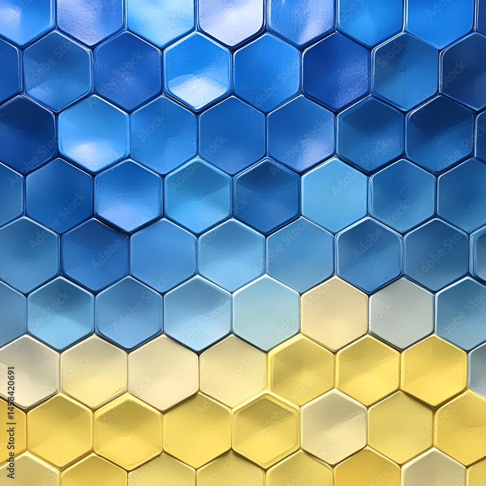 Poster exploring colorful hexagonal patterns abstract art digital creation modern design aesthetic appeal