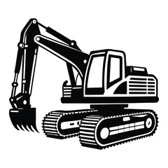 Creative excavator illustration, Construction excavator silhouette vector illustration isolated on a white background