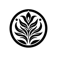 Elegant Black & White Floral Crest Design in Circular Frame