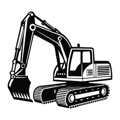 Construction excavator silhouette vector illustration isolated on a white background, Creative excavator illustration