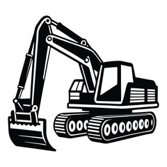 Construction excavator silhouette vector illustration isolated on a white background, Creative excavator illustration