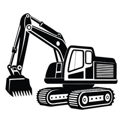 Construction excavator silhouette vector illustration isolated on a white background, Creative excavator illustration