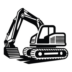 Construction excavator silhouette vector illustration isolated on a white background, Creative excavator illustration