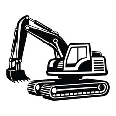 Construction excavator silhouette vector illustration isolated on a white background, Creative excavator illustration