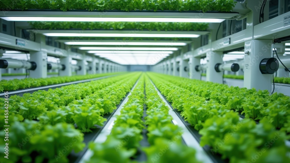 Poster modern controlled vertical hydroponic farming system in action