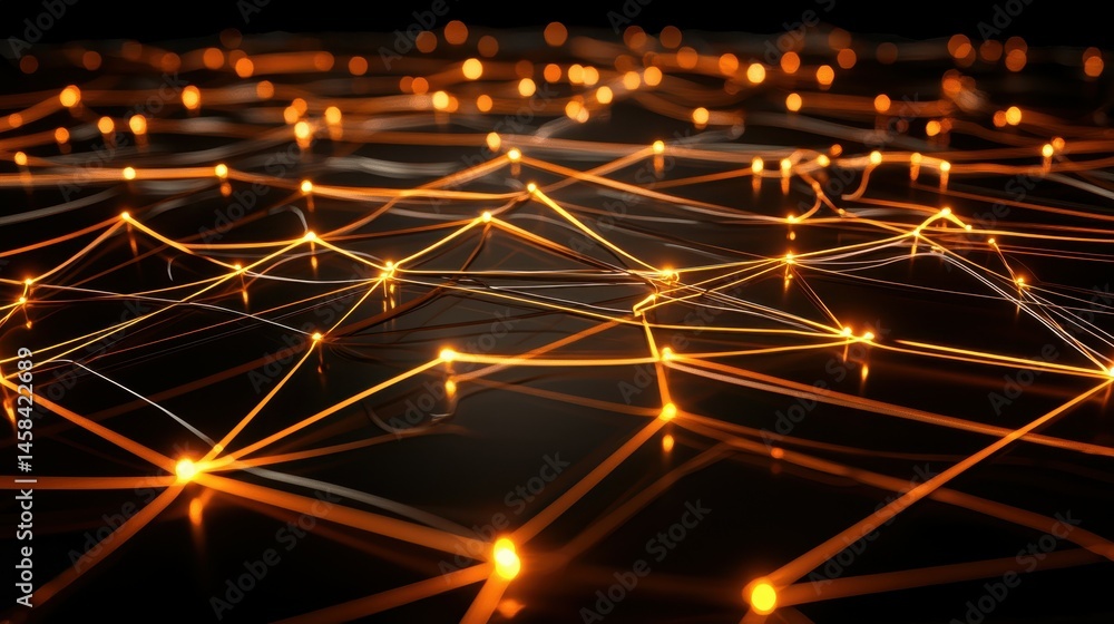 Aufkleber abstract illuminated network design with glowing orange lines on a dark background.