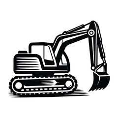Naklejka premium Construction excavator silhouette vector illustration isolated on a white background, Creative excavator illustration