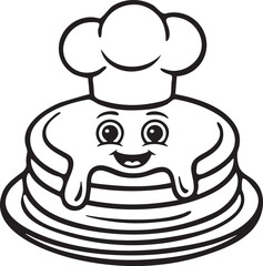 A pancake wearing a chef hat outline art coloring page vector illustration.