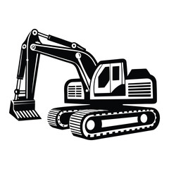 Construction excavator silhouette vector illustration isolated on a white background, Creative excavator illustration