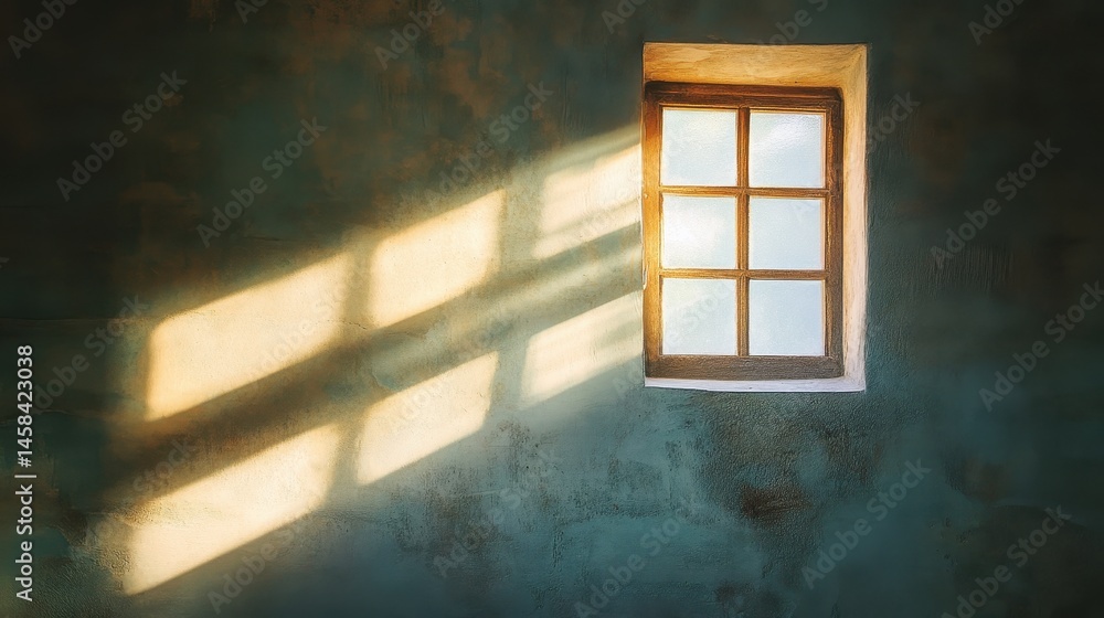 Poster window of light: an inviting shot captures a window illuminating a textured wall with the sun's gent