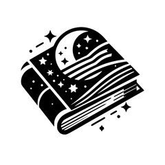 Stargazing Book: Vector Silhouette, Night Sky Storytelling Concept