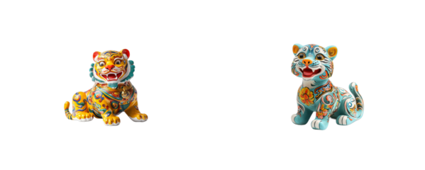 Vibrant Year of Tiger Decorations, Prosperity Symbolism, cut out transparent