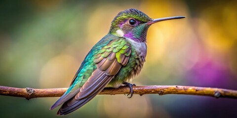 Fototapeta premium Intricate details of a hummingbird's feathers on a branch, photography, feathers, photography, feathers, insects