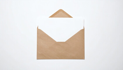 Paper envelope with letter on white background, top view, mockup for design showcasing stationery and creative layout possibilities.