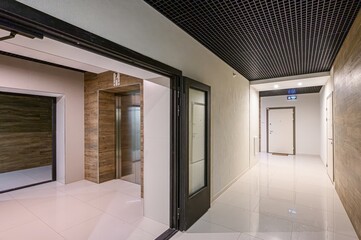 interior apartment public place, house entrance. doors, walls, staircase corridors