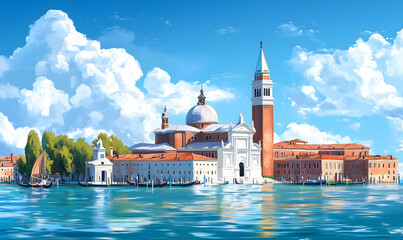 Fototapeta premium Venice scenery Italy beautiful, presentation pictures, Illustration, Generative AI