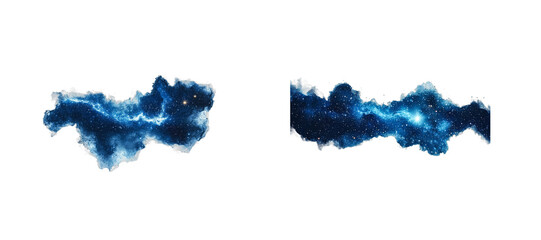 Two nebulae, celestial clouds of stardust, isolated, cut out transparent