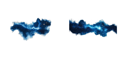 Two nebulae, celestial clouds of stardust, isolated, cut out transparent
