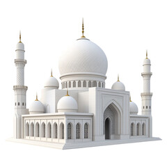 Majestic white mosque architectural model Islamic design domes minarets