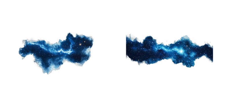 Two nebulae, celestial clouds of stardust, isolated, cut out transparent