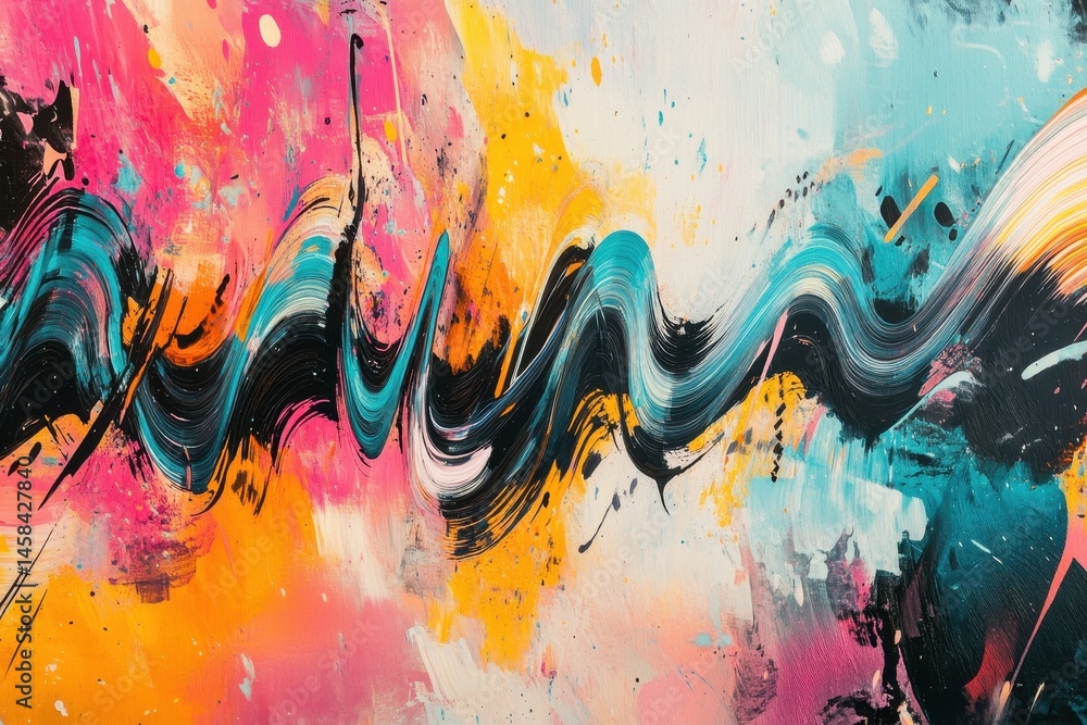 Poster vibrant wave: an artistic composition featuring dynamic brushstrokes in an array of vibrant colors, 