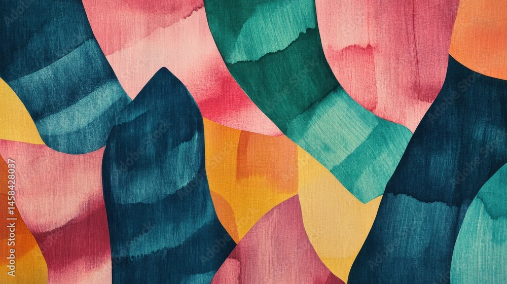 Poster abstract colorful shapes: a vibrant interplay of abstract shapes in shades of pink, teal, and gold c