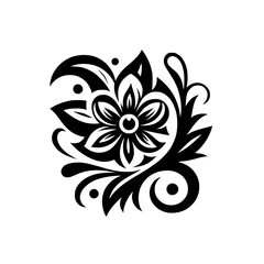 Elegant Black Floral Design on White, Ornamental Vector Graphic