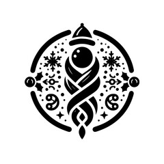 Christmas Ornament: Swaddled Baby & Holiday Icon Circle, Black & White