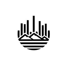 Modern Mountain & Cityscape Icon: Minimalist Design for Business Branding