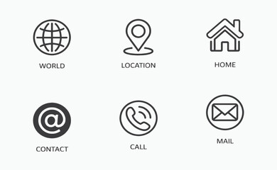 Minimal Line Icons for Contact, Location, Mail, Call, and Web – Vector Set for UI/UX