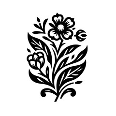 Floral Vector Illustration in Black & White, Decorative Design