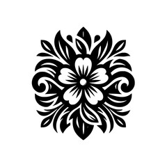 Floral Mandala Design, Black and White, Ornamental, Isolated.