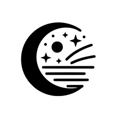 Celestial Moon & Stars Icon: Minimalist Black & White Design