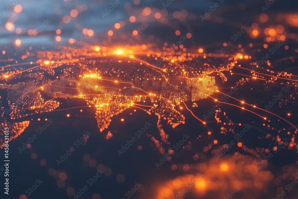 Poster global network: a fiery abstract representation of the global network, showcasing interconnectedness