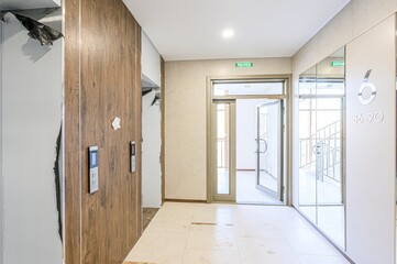 interior apartment public place, house entrance. doors, walls, staircase corridors