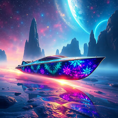 neon boat Generative AI