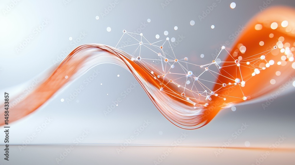 Poster abstract wave design in orange tones with intricate network patterns.