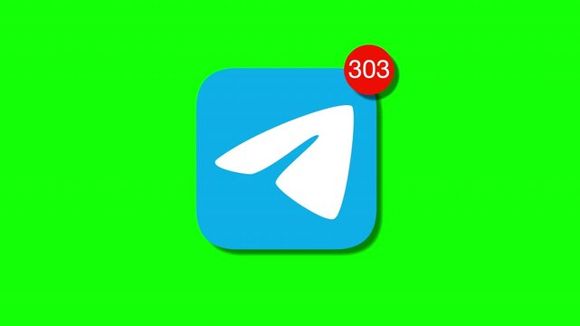 Telegram mail icon with rapid rising inbox count on green screen ANIMATION