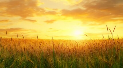 Fototapeta premium Golden Wheat Field at Sunset A Serene Summer Landscape Photograph