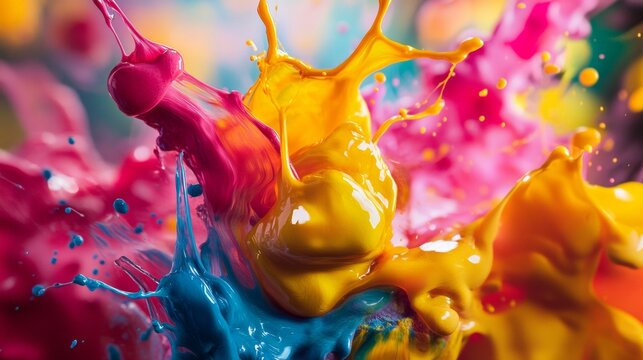 Colorful paint splash explosion in mid air creative abstract expression movement dynamic art concept