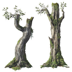 Obraz premium realistic tree trunks with moss and bark isolated transparent background