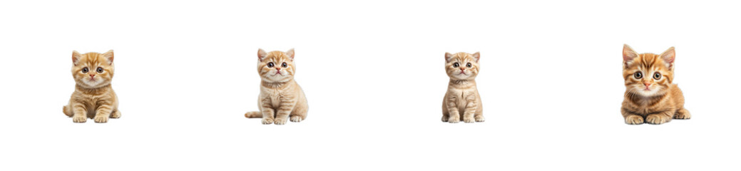 Obraz premium Four ginger kitten, isolated portraits, different poses, cutout transparent